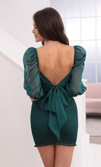 Smocked Chiffon Dress in Green