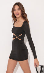 Cutout Long Sleeve Dress in Black