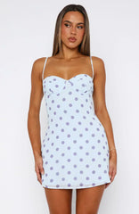 In The Back Of My Mind Mini Dress Baby Blue Polka Dot
