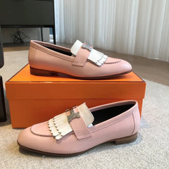 Royal Loafer Pink Mix White Calfskin With Fringe Detail And Silver Signature Buckle 509418