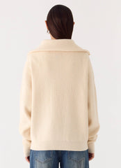 Eirena Quarter Zip Knit Sweater - Cream