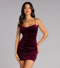 Frankie Velvet Rhinestone Cowl Mini Dress