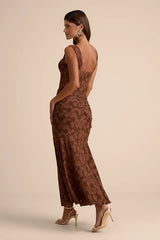 Celeste Brown Floral Burnout Bustier Maxi Dress