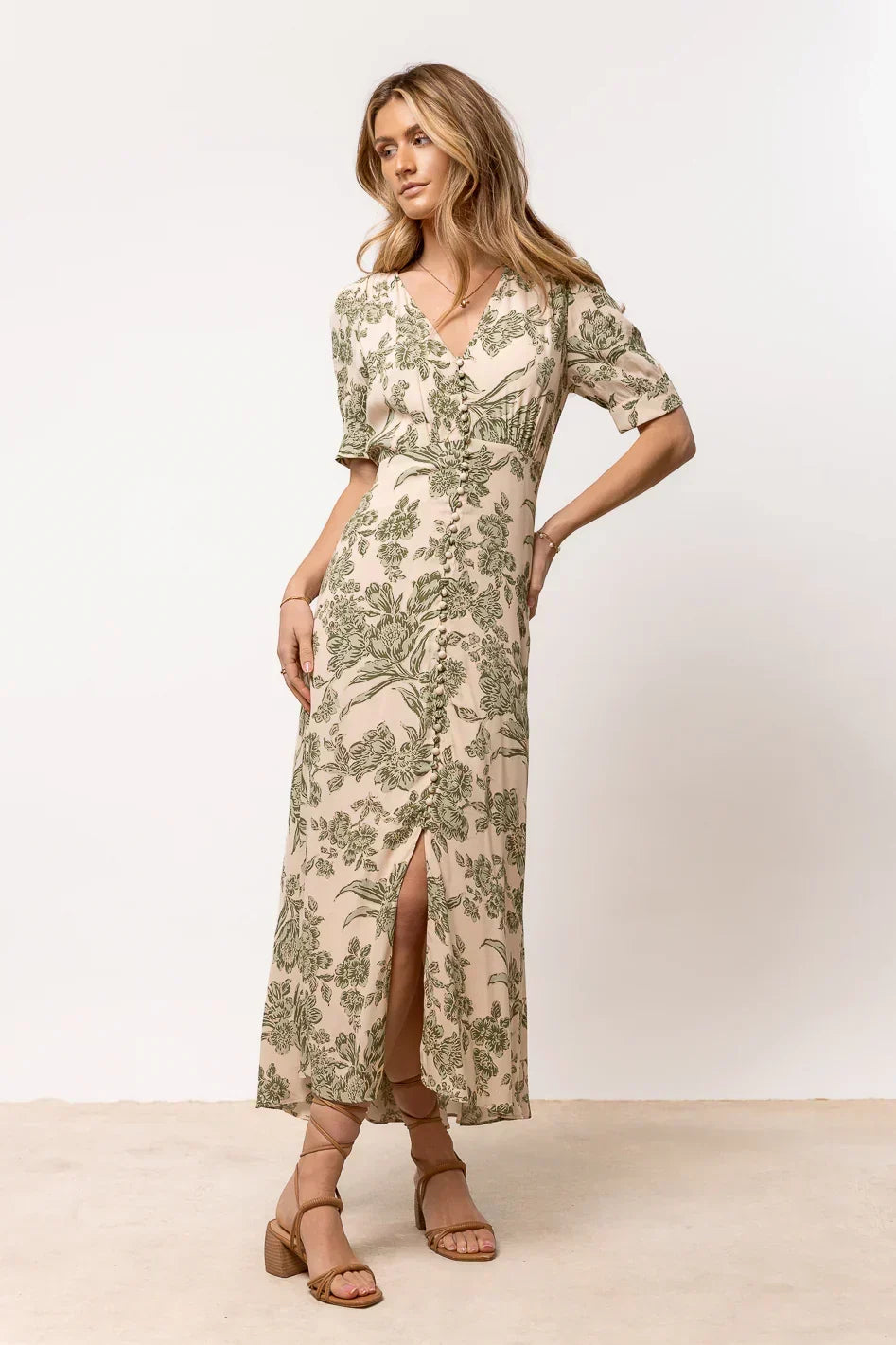 Lia Floral Midi Dress In Sage