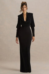 Kaylee | Black Cowl-Neck Maxi Dress With Draping Details