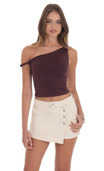 Overlap Button Denim Skirt in Cream