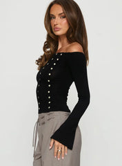 Jillianna Button Detail Off Shoulder Top Black
