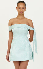 Cora Mini Dress - Off Shoulder Tie Detail Dress in Mint