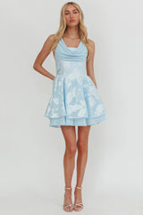 Lusting Lace-Up Back Mini Dress Ice Blue