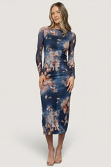 Darya Mesh Midi Dress | Navy Floral
