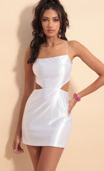 Cutout Satin Dress in White