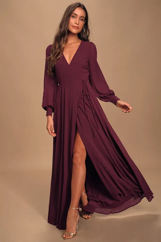 My Whole Heart Plum Long Sleeve Wrap Dress
