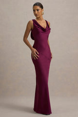 Alesso | Burgundy Satin Cowl-Neck Slip-Maxi Dress