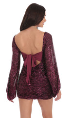 Sequin Cutout Ruched Dress in Ruby Pink