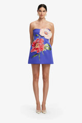 Rosario Appliqué Floral Bustier Mini Dress - Lapis