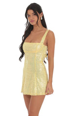 Sequin Glitter Back Bow Bodycon Dress in Yellow