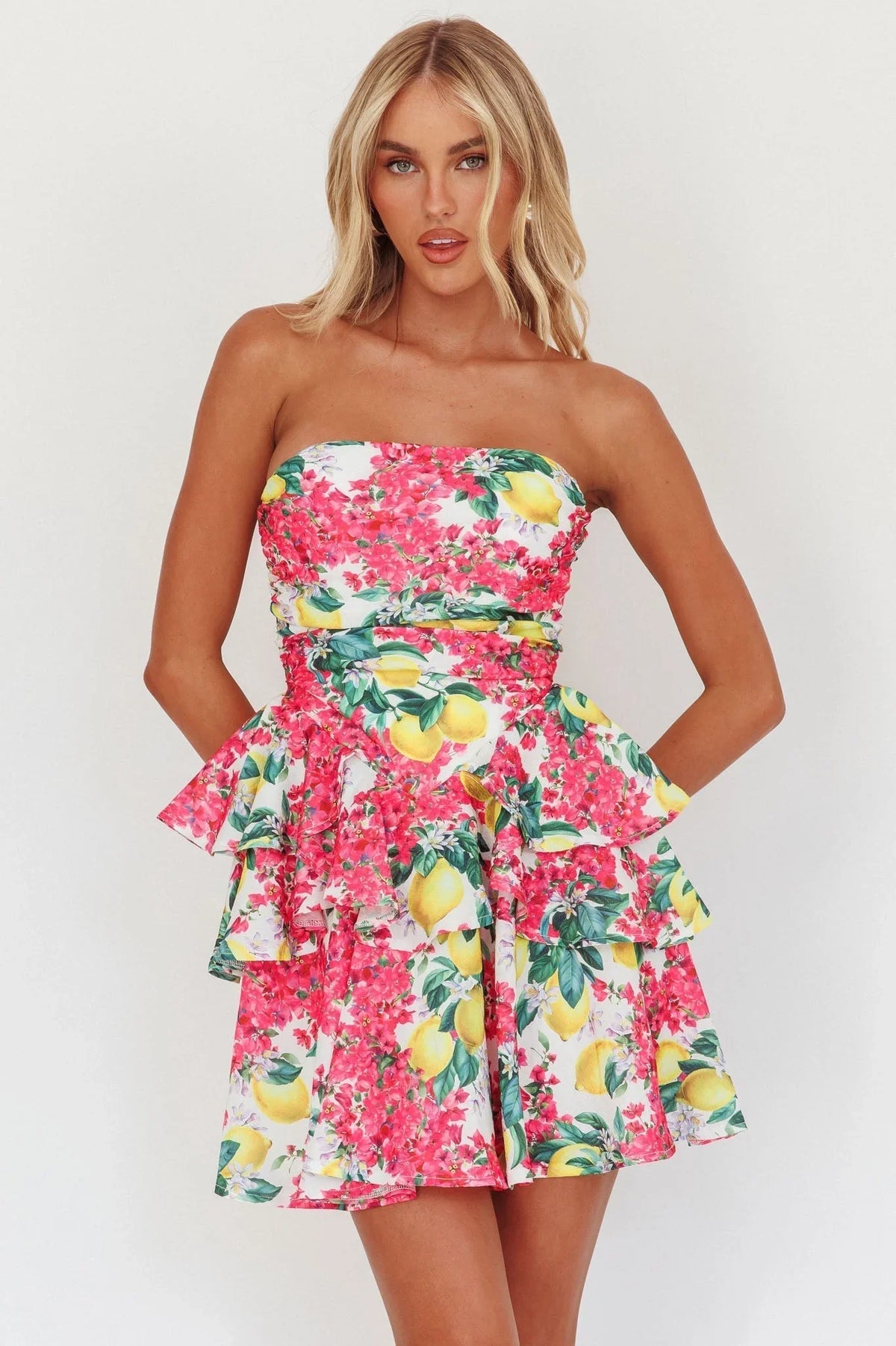 Like Me Tied Back Layered Mini Dress Citrus Pink