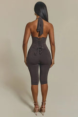 The Sandra Capri Jumpsuit in Brown