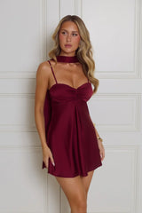 Diva Energy Satin Mini Dress Wine
