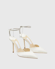 Silva Rhinestone Strap Satin Pumps In White