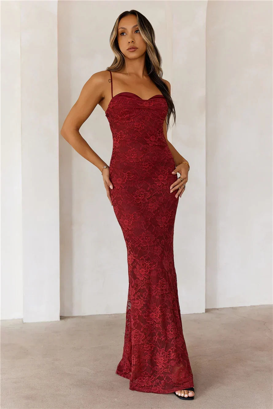 Chasing Midnight Lace Maxi Dress