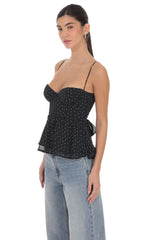 Polka Dot Peplum Top in Black