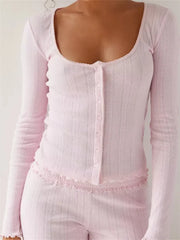 JuliaFashion - Vintage O-neck Buttons Up T-shirts Tops Ruffles Shorts Suits