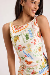 Vittoria Cream Multi Print Twist Strap Mini Dress