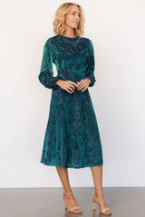 Lorielle Velvet Midi Dress | Emerald Print