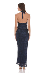 Burnout Floral Maxi Skirt in Navy