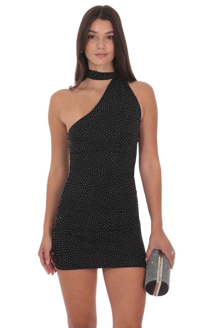 Scarf Halter Rhinestone Dress in Black